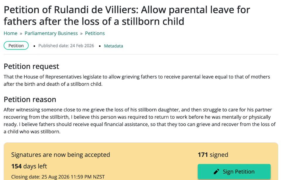   Petition urges Government to provide leave for fathers after stillbirth of a child