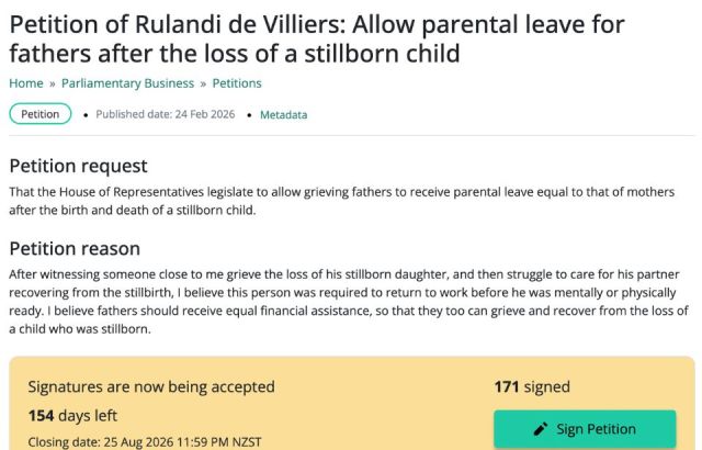   Petition urges Government to provide leave for fathers after stillbirth of a child