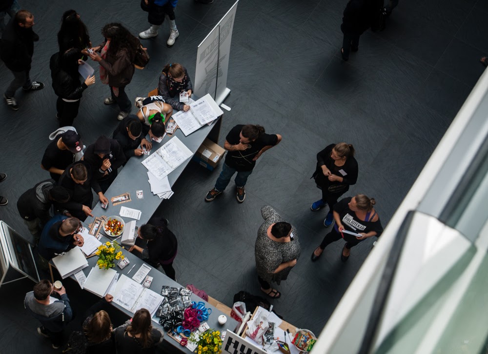 People in a library from above